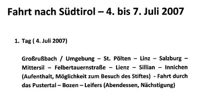 Fahrt nach Südtirol 4. - 7. Juli 2007